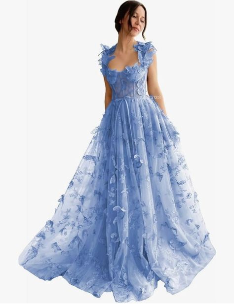 Teen Dresses Formal, Butterfly Prom Dresses, Prom Gown For Teens, Butterfly Prom Dress, Long Party Gowns, Prom Dress Trends, 2024 Wishlist, Blue Ball Gowns, Formal Dresses For Teens