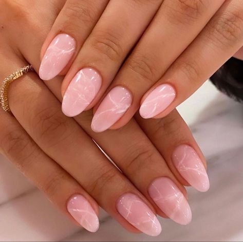 #nailinspo #nailinspiration #pinknails #nailart #marblenails #gelnails #acrylicnails #geloverlays #manicure Rose Quartz Nails, Cute Almond Nails, Almond Nails Pink, Quartz Nail, Classy Acrylic Nails, Almond Nails Designs, Almond Acrylic Nails, Neutral Nails, Dream Nails