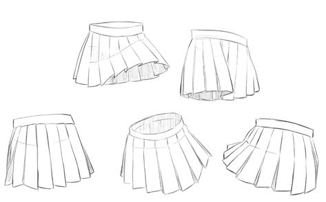 Skirt Anime Reference, Cartoon Skirt Drawing, Pleated Skirt Tutorial Drawing, Draw Pleated Skirt, Pleaded Skirts Drawing, How To Draw Anime Skirt, Drawing Pleated Skirt, How To Draw Skirts Anime, Anime Skirts Drawing