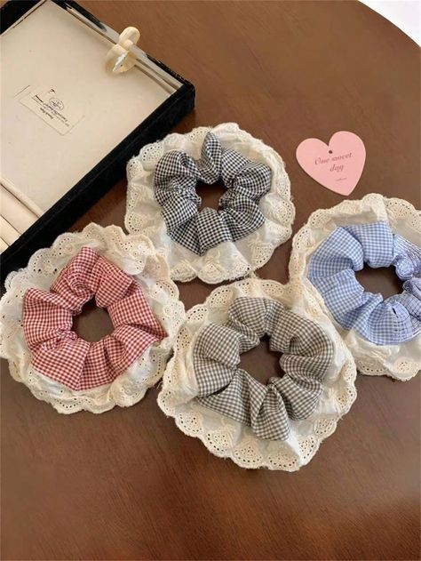 4pcs/Set Elegant Checkerboard Lace Scrunchie & Ponytail Holder Hair Accessories For Back To School, Women Multicolor Elegant,Boho   Polyester     Women Accessories, size features are:Bust: ,Length: ,Sleeve Length: Net Scrunchies, Shein Scrunchies, Coquette Scrunchies, Heart Scrunchie, Navy Blue Scrunchie, Scrunchie Ponytail, Diy Eyelash Extensions, Breast Tape Lift, Ponytail Holder