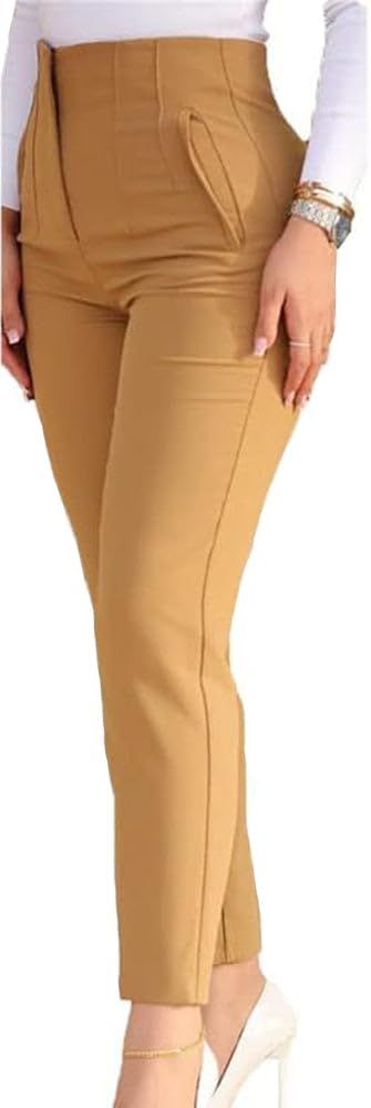 PRICES MAY VARY. COMFORTABLE FABRIC: Polyester and spandex. This skin-friendly fabric has a good drape feel, soft and comfortable. It is also light and breathable. DESIGN DETAILS: This womens high waisted pants feature a high-waisted straight leg style, pleated front, slim fit, zipper closure, solid color, two side pockets. The high waisted design that accentuates your waistline and flatters your figure. STYLE MATCHING: This women dress pants can be worn with various clothing styles; pair with y Feminine Business Casual, Purple Wine, Work Trousers, Business Work, Red Dark, Black High Waist, Formal Suits, Style Office, Suit Pants