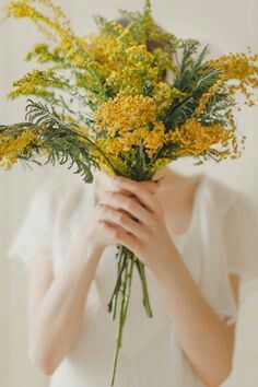 Hand Tied Wedding Bouquet Featuring: Yellow Solidago (Goldenrod) + Yellow Mimosa Flower Yellow Wedding Bouquet, Vintage Birdcage, Yellow Wedding Inspiration, Wedding Birdcage, The Birdcage, Mimosa Flower, Yellow Bouquets, Mode Editorials, Vintage Bird Cage