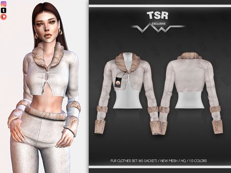 busra-tr's FUR CLOTHES SET-165 (JACKET) BD570 Cropped Fur Jacket, Fur Clothes, Sims Finds, Sims 4 Tsr, Plaid Set, Pelo Sims, Sims 4 Body Mods, Sims 4 Expansions, Mods Sims 4