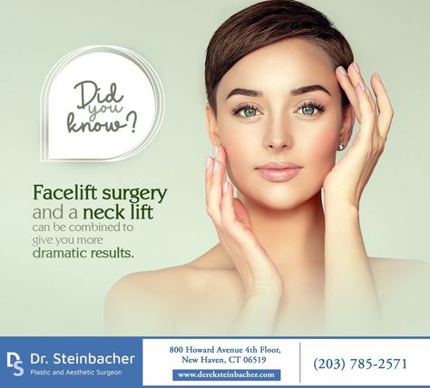 #Facelift surgery improves signs of aging, while a #necklift alters your neck and chin to make it look more youthful. email info@dereksteinbacher.com, and we will determine if combining procedures is right for you. #DrDerekSteinbacher #NewHaven #CT Facelift Surgery, Face Lift Surgery, Neck Lift, Aging Signs, Surgery, Make It, Did You Know, Signs