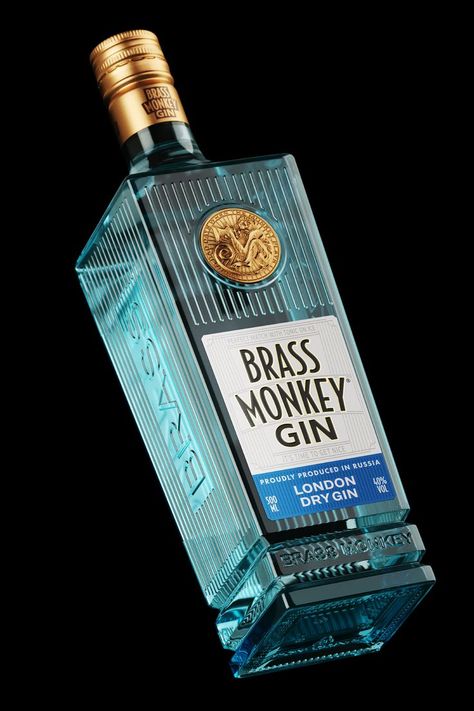 Gin label and bottle design for Brass Moneky Gin. Keep the monkey palying 🐒 Spirits Bottle Design, Gin Label, Vodka Labels, Pretty Alcoholic Drinks, Gin Brands, Brass Monkey, Drinks Packaging Design, Bottle Design Packaging, Alcohol Packaging