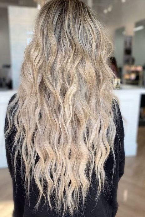 Formal Beach Waves Hairstyles, Crimped Hairstyles For Long Hair Waves, Beach Waves Hair For Wedding, Beach Waves Bridesmaid Hair, Prom Beach Waves, Small Waves Hair, Beach Wave Prom Hair, Beach Waves On Long Hair, Beach Wave Curls Long Hair