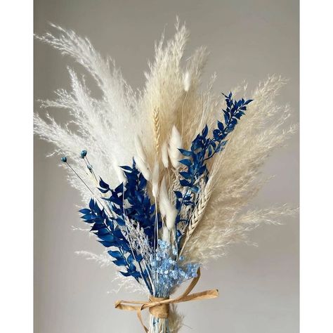 Dark Blue Wedding, Baby Blue Weddings, Mini Stars, White Wedding Decorations, Pampas Grass Bouquet, Graduation Party Planning, Grass Decor, Pampas Grass Decor, Bunny Tails