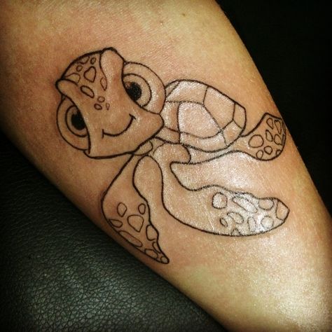 Squirt tattoo on my forearm , Squirt Turtle Tattoo, Crush Tattoo Finding Nemo, Squirt Tattoo Finding Nemo, Finding Nemo Tattoo, Nemo Tattoo, Dory Tattoo, Practice Tattoos, Turtle Tattoo Designs, Disney Sleeve