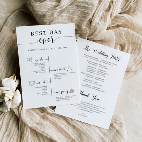 Best Day Ever Wedding Timeline Program Best Day Ever Wedding, Ring Bearer Flower Girl, Wedding Information, Wedding Timeline, Bridesmaids And Groomsmen, Elegant Designs, Wedding Program, Junior Bridesmaid, Free Birthday Invitations