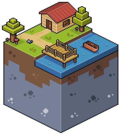 Minecraft 2d Pixel Art, 3d House Drawing, Isometric Landscape, Landscape With House, Isometric Pixel, Pixel Art Tutorial, Arte 8 Bits, Isometric Art, Pixel Design