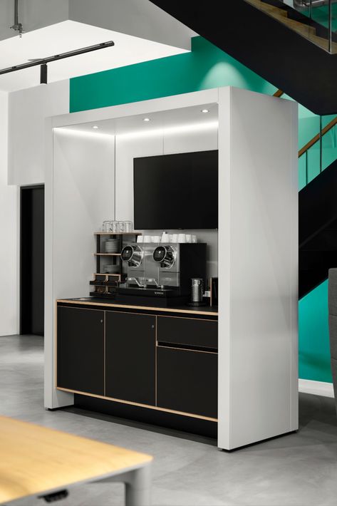 Office Kitchenette, Office Coffee Station, Coffee Zone, Office Coffee Bar, Waiting Room Design, Office Screens, Coffee Desk, Office Pantry, Coffee Area