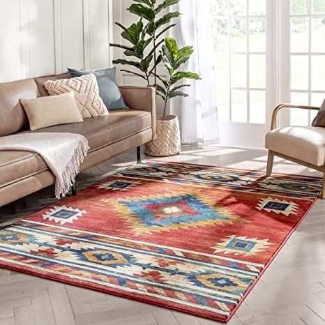 Well Woven Tulsa Lea Crimson Traditional Southwestern Tribal 3x5 (3'11" x 5'3") Area Rug Southwestern Style Living Room, Warm Palette, Southwestern Area Rugs, Well Woven, Moroccan Design, Rug Stain, 8x10 Area Rugs, Rustic Rugs, Red Area Rug