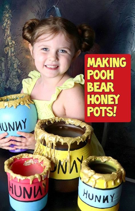 456 Likes, 125 Comments - Epic Family Quests (@epicfamilyquests) on Instagram: “How to Make Pooh Bear Honey Pots! ⠀⠀ ⠀⠀ 🍯We found some big jars/pots at some thrift shops, which…” Pooh Trunk Or Treat, Bear Honey, Robin Photos, Honey Pots, Bee Crafts, Easy Craft Projects, Trunk Or Treat, Baby Bear Baby Shower, Honey Pot