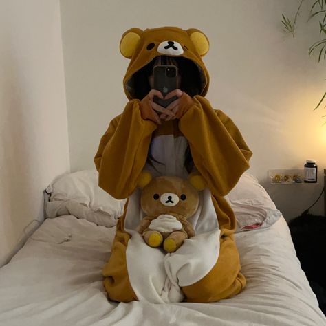 #rilakkuma #fashion #onesie #tumblr #sanx #sanrio #aesthetic #bear #plush #coquette #style #trending #outfit #inspo #ootd #kawaii #japan #cute #pj #autumn Rilakkuma Outfit, Rilakkuma Costume, Rilakkuma Onesie, Onesie Aesthetic, Aesthetic Bear, Sanrio Aesthetic, Japan Cute, Coquette Style, Rilakkuma