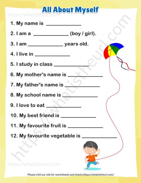 This is a single-page “about myself” worksheet for kids. This is the 4th design.Please download the PDF All About Myself for KG, UKG, and Little kids – Design 4 About Myself Worksheet, All About Myself, English Classes For Kids, Worksheets For Class 1, Teach English To Kids, Kids Worksheet, All About Me Worksheet, Kindergarten Phonics Worksheets, English Worksheets For Kindergarten