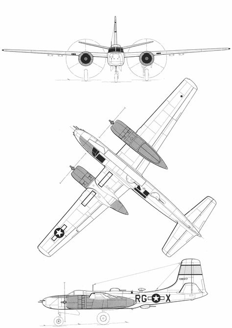 Douglas A-26 Invader Blueprint - Download free blueprint for 3D modeling Avion Rc, A 10 Warthog, P51 Mustang, Plan Drawing, Rc Airplanes, Model Planes, Aircraft Design, Free Plan, Model Airplanes