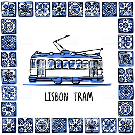 Modern Tile Patterns, Lisbon Tram, Folk Print, Arte Folk, Seamless Wallpaper, Antique Wallpaper, Portuguese Tiles, Travel Sketches, Colorful Ceramics