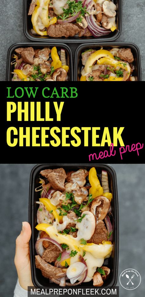 Low Carb Philly Cheesesteak Meal Prep - Meal Prep on Fleek™ Cheesesteak Meal Prep, Meal Prep On Fleek, Low Carb Meals, Low Carb Meal Prep, Meal Prep Plans, Low Carb Meal, Low Carb Diets, Paleo Lunch, Philly Cheesesteak