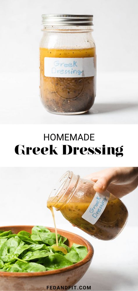 With an acidic, herby flavor and simple ingredients, this Greek dressing is versatile and so delicious! Best Greek Salad Dressing, Greek Salad Dressing Recipe, Homemade Greek Dressing, Best Greek Salad, Fed And Fit, Greek Dressing, Greek Salad Dressing, Fit Recipes, Healthy Bowls Recipes