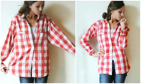 DIY Alter an oversized top | Trash To Couture I have several too big shirts that would be cute if they fit!! Diy Alter, Upcycling Shirts, Trash To Couture, Thrift Shop Finds, Sewing Alterations, Repurposed Clothing, Diy Vetement, Shirt Refashion, Altering Clothes