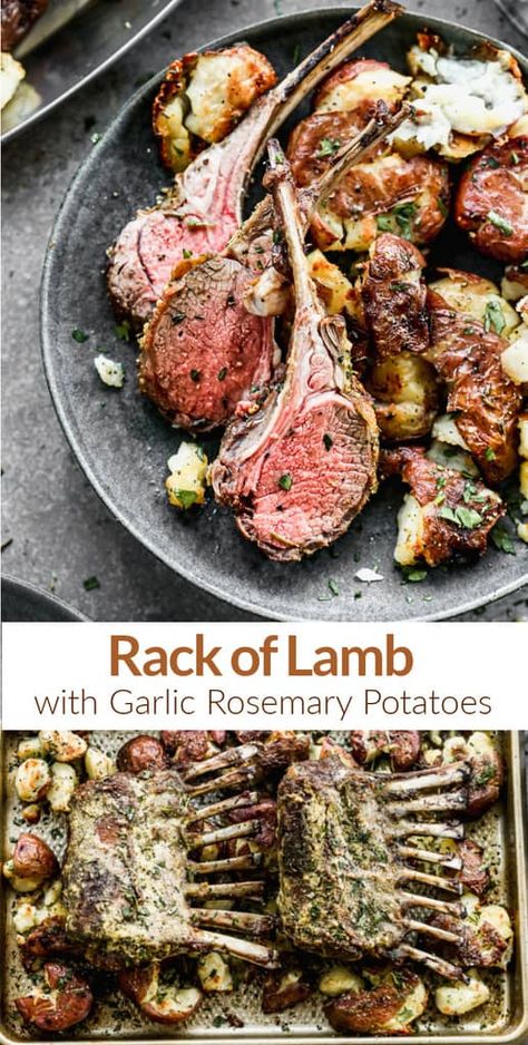 Garlic Rosemary Potatoes, Lamb Recipes Oven, Knives Aesthetic, Lamb Rack Recipe, Roasted Rack Of Lamb, Lamb Marinade, Knives Chau, Roast Rack Of Lamb, Searing Meat