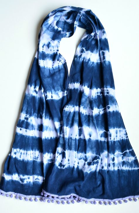 Tie Dye Tutorial, Tie Dye Scarf, Shibori Scarf, Denim Dye, Cotton Scarves, Japanese Shibori, Shibori Fabric, Tie Dye Crafts, Tie Dye Scarves