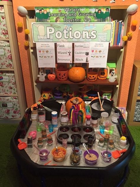 Halloween Childcare Decorations, Roald Dahl Activities Eyfs, Potions Lab Dramatic Play, Halloween Eyfs Activities Toddlers, Eyfs Potions, Halloween Dramatic Play Preschool, Halloween Eyfs Activities, Eyfs Halloween, Halloween Dramatic Play