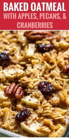 Baked Oatmeal made with apples, pecans, and cranberries is a delicious and comforting breakfast casserole! Breakfast Casserole Healthy, Baked Oatmeal With Apples, Oatmeal With Apples, Healthy Baked Oatmeal, Breakfast Casserole Recipes, Baked Apple Oatmeal, Casserole Healthy, Diy Easy Recipes, Baked Oatmeal Recipes