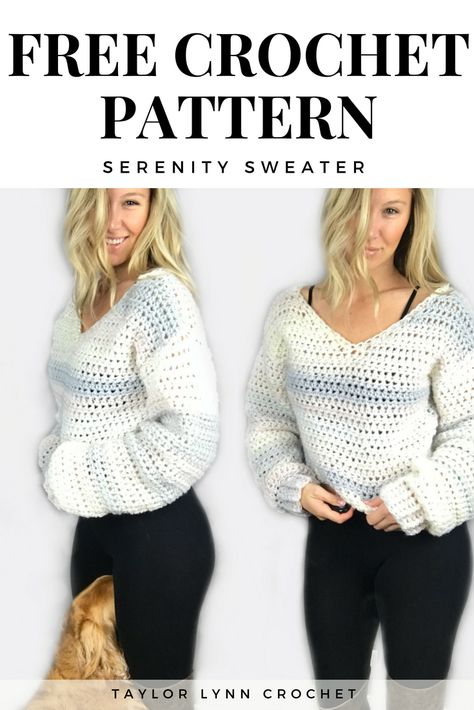 Serenity Sweater Crochet Pattern - Crochet Sweater Pattern Free Women, Pattern Crochet Sweater, Sweater Pattern Crochet, Taylor Lynn, Free Crochet Sweater, Sweater Pattern Free, Crochet Sweater Free, Black Crochet Dress, Crochet Sweater Pattern