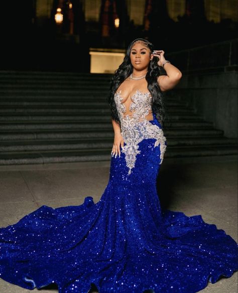 Royal Blue Prom Dresses 2023, Royal Blue Prom Dresses Black Women, Prom Dress Black Women, Blue Prom Dresses 2023, Prom 2k24, Prom Goals, Prom Dress Pictures, Prom Dress With Train, Classy Prom