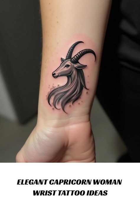 Elegant Capricorn Woman Wrist Tattoo Ideas Dainty Capricorn Tattoo, Capricorn Aesthetic Tattoo, Woman Wrist Tattoo, Minimalist Symbols, Women's Shoulder Tattoo, Capricorn Woman, Capricorn Aesthetic, Wrist Tattoo Ideas, Wrist Tattoo Designs