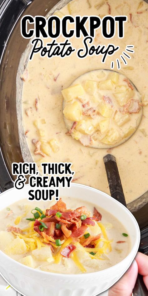 Keto Side Dishes Easy, Crock Pot Potato Soup, Potato Soup Crockpot Recipes, Crock Pot Potato, Potato Soup Crock Pot Easy, Potato Bacon Soup, Cheesy Potato Soup, Cream Of Potato Soup, Texas Chili