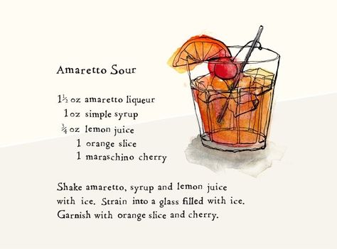 amaretto sour Cocktail Amaretto, Amaretto Sour Recipe, Amaretto Drinks, Amaretto Sour Cocktail, Bartender Drinks Recipes, Drink Doodles, Amaretto Sour, Bartender Drinks, Cocktail Drinks Alcoholic