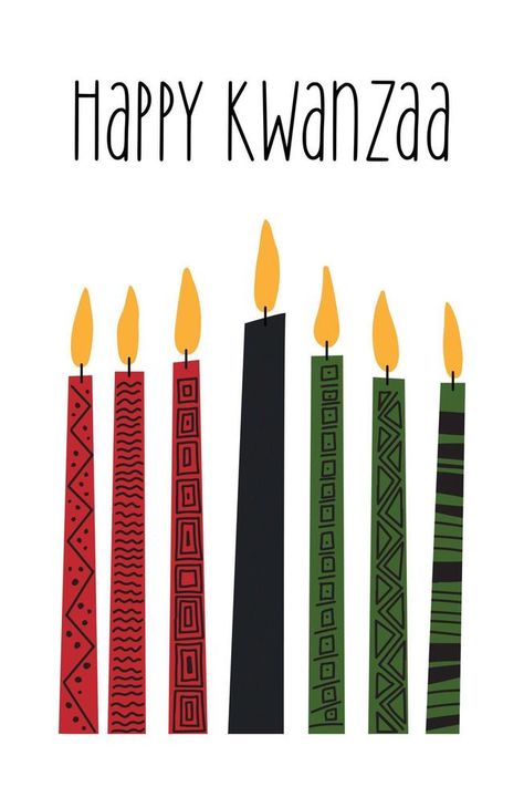 Kwanzaa clip art - seven long kinara candles - red, black, green. Cute simple clipart for African American Kwanzaa celebration holidayHappy Kwanzaa greeting card decorated with tribal ornament Kwanzaa Door Decorations For School, Kwanzaa Decorations Table Settings, Kwanzaa Cards, Kwanzaa Candles, December Journal, Kwanzaa Decorations, Kwanzaa Principles, Candles Red, Journal Images