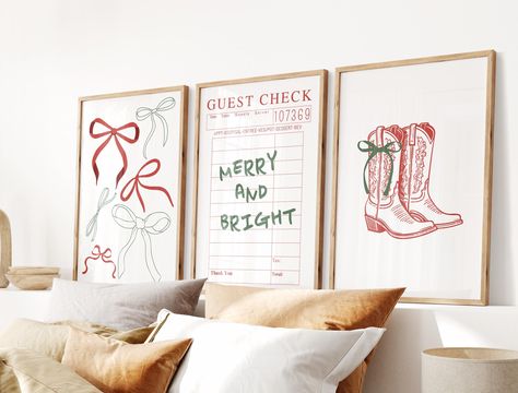 Coquette Christmas Wall Art, Trendy Holiday Prints, Festive Guest Check, Cowgirl Christmas Aesthetic, Xmas Bows Poster, Printable Set of 3 Behind The Couch Christmas Decor, Easy Christmas Wall Art, Aesthetic Christmas Prints, Simple Christmas Room Decor, Christmas Diy Wall Art, Cowgirl Christmas Aesthetic, Cute Christmas Room Decor, Xmas Poster, Kids Bathroom Christmas Decor