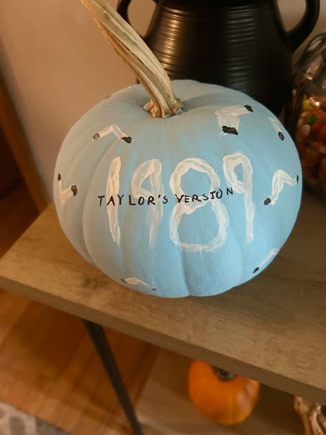 Pumpkin Aesthetic Painting, Swiftie Pumpkin Ideas, Eras Tour Pumpkin, Taylor Swift Themed Pumpkin, Trunk Or Treat Taylor Swift, Pumpkin Painting Inspiration, Pumpkin Painting Ideas Taylor Swift, Taylor Swift Trunk Or Treat, Taylor Swift Pumpkin Painting