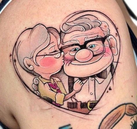 Up Couple Tattoos, Up Tattoo Disney Couple, Carl And Ellie Tattoo, Up Tattoo Disney, Up Movie Tattoo, Pixar Tattoos, Up Carl Y Ellie, Darkside Tattoo, Couple Disney