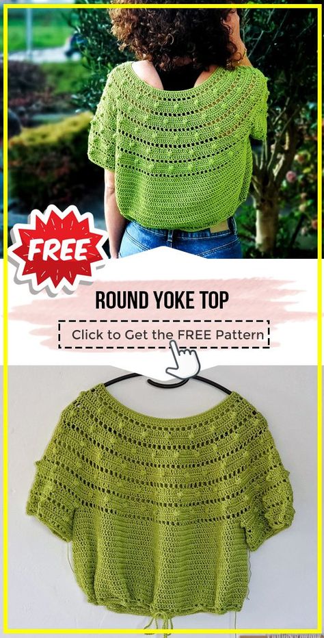 Yoke Crochet Free Pattern, Round Yoke Crochet Pattern, Crochet Yoke Pattern Free, Bedspread Crochet, Lace Top Patterns, Ladies Tops Patterns, Crochet Blouse Free Pattern, Crochet Blouse Pattern, Crochet Tee