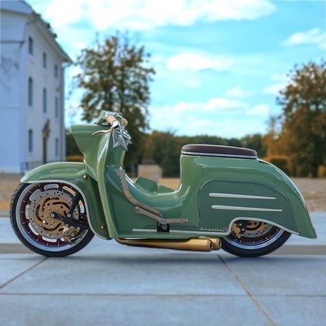 Ska and Soul - If you take an East German 50cc Simson... Custom Vespa, Custom Moped, Scooter Custom, Motorised Bike, Honda Cub, Motorcycle Trailer, Cafe Racing, Moped Scooter, Futuristic Motorcycle