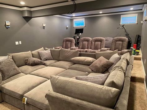 Home Theater Pit Couch, Couch Pit Movie Rooms, Loft Family Room, Big Comfy Couch Show, Huge Couch, Pit Sectional Sofa Movie Rooms, Giant Couch, Kova Grand Pit Couch, Big Couch