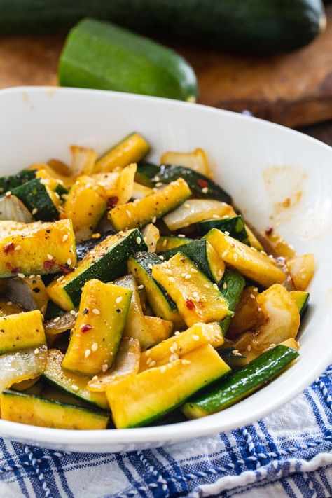 Japanese Hibachi-Style Zucchini Hibachi Zucchini And Squash, Zucchini Japanese Style, Teriyaki Zucchini, Japanese Zucchini, Japanese Hibachi, Yellow Squash Recipes, Japanese Recipe, Bagel Seasoning, Southern Kitchen