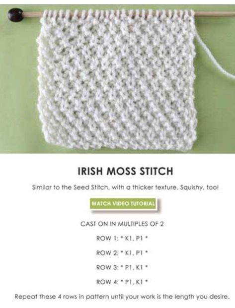 Knit Stitch Patterns Texture, Moss Stitch Knit, Irish Moss Stitch, Easy Blanket Knitting Patterns, Knitted Dishcloth Patterns Free, Moss Stitch Pattern, Knitted Washcloth Patterns, Knitting Patterns Free Blanket, Beginner Knitting