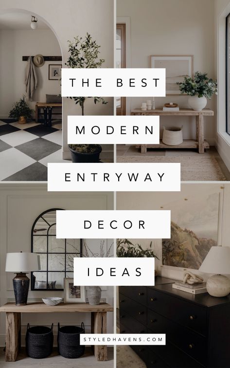 On the hunt for entryway ideas for your home? Whether your home entryway is small or really wide, you can implement these super stylish entryway decor ideas in ANY space! From entryway console tables to benches and beyond - these simple home decor tips will totally transform your space! (SAVE these entrance ideas to your interior design or home décor board for later!) Decorative Console Table Ideas, Entryway Table Mid Century Modern, Modern Small Hallway, How To Decorate Entrance Of Home, Entryway Console Decor Ideas, Front Door Landing Entryway, Chic Entryway Decor, Front Entry Interior Ideas, Entryway Modern Ideas