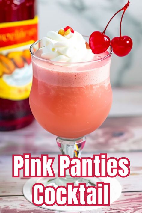 Add some fun to your party with the Pink Panties cocktail, a sweet and fruity drink. Click to find out how to make this delightful cocktail! Pink Panties Drink Recipe, Pink Panties Drink, Pink Lemonade Vodka, Ice Cream Cocktails, Ice Cream Pink, Fruity Treats, Vodka Lemonade, Fruity Drinks, Vodka Drinks