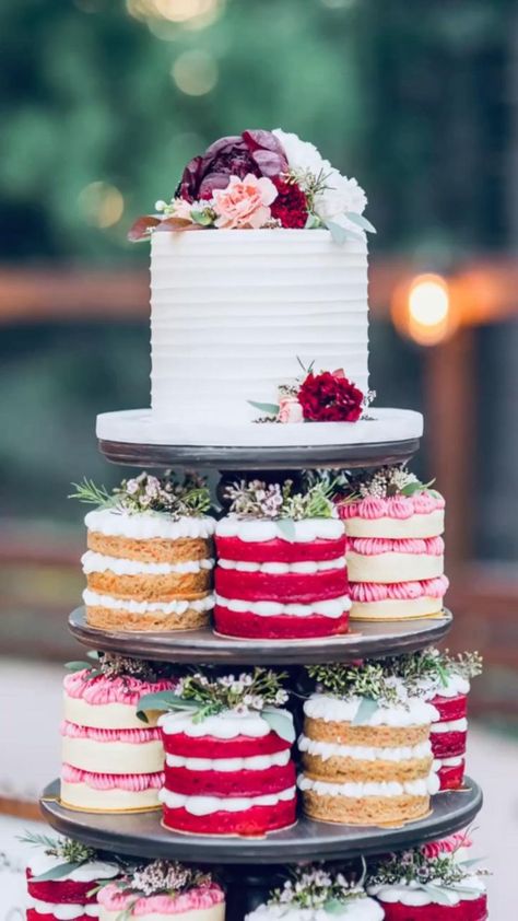 Mini Wedding Cake Tower | Gold wedding cake, Cake designs, Fancy wedding cakes Wedding Cake Tower, Deco Cupcake, Cake Tower, Mini Wedding Cakes, Homemade Cupcakes, Gateaux Cake, בר מצווה, Mini Wedding, Novelty Cakes