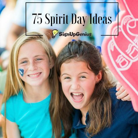 75 Spirit Day themes, ideas and activities to pump up students throughout the school year. Spirit Day Themes, Middle School Student Council, Student Council Activities, Spirit Day Ideas, Catholic Schools Week, School Spirit Week, School Spirit Days, Spirit Days, Spirit Day