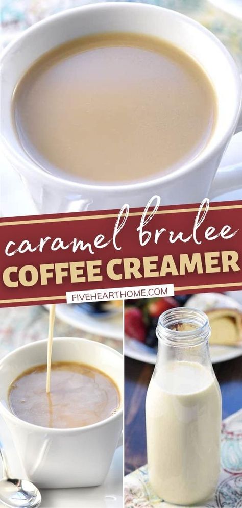 Creme Brulee Coffee Creamer Recipe, Caramel Coffee Creamer Recipe, Flavored Coffee Creamer Recipes, Creamer Homemade, Starbucks Caramel Brulee, Caramel Coffee Creamer, Homemade Coffee Creamer Recipe, Diy Coffee Creamer, Lattes At Home