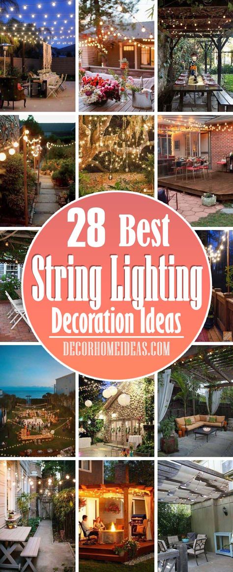 Cheap Backyard Lighting Ideas, Italian Lights Outdoor Backyards, Patio Light Ideas Outdoor, Backyard Edison Lights, Curtain Lights Outdoor Patio Ideas, Stringing Patio Lights Ideas, Lights For Outdoor Patio, Garden Bulb Lights, Lighting Ideas For Outside Patio