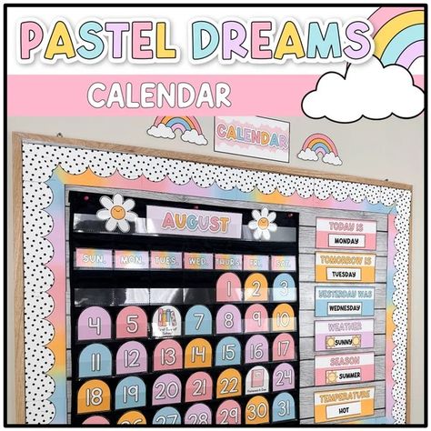 LearningwithKiki - Etsy Pastel Classroom Bulletin Boards, Classroom Decor Pastel, 4th Grade Classroom Setup, Pastel Classroom Decor, Teaching Classroom Decor, Interactive Displays, Calm Classroom, Today Is Monday, Weather Display