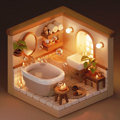 Isometric Bathroom, Bathroom Behance, 3d Isometric, Morning Ritual, The Morning, Ritual, Relaxation, Texture